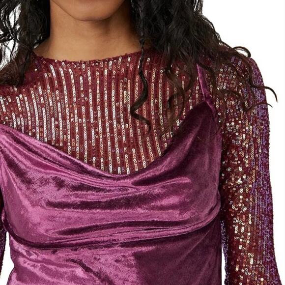 NWT, Free People All Night Velvet Tunic, Color Fig Jam, Size XS - Picture 4 of 4